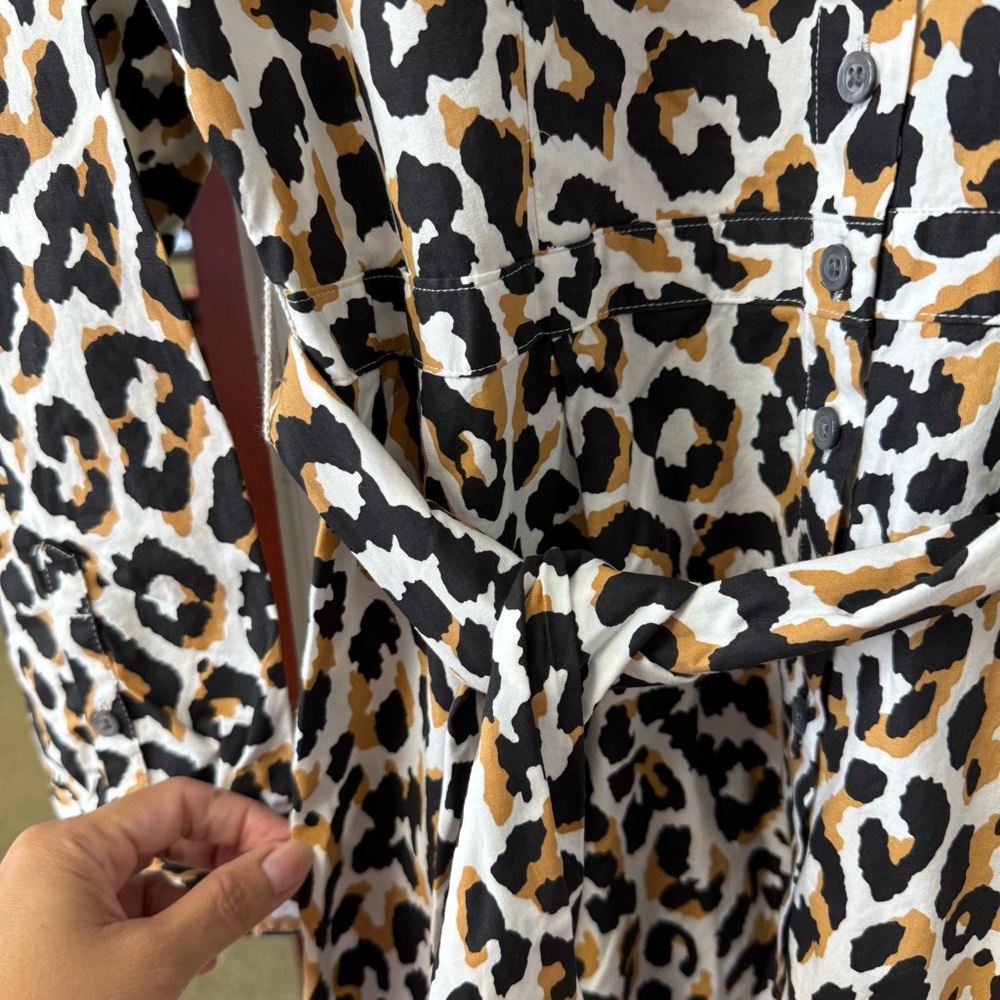 J.Crew Factory Leopard Print Tie Waist Shirt Dress Cotton Poplin Size 10 NEW - Picture 8 of 12